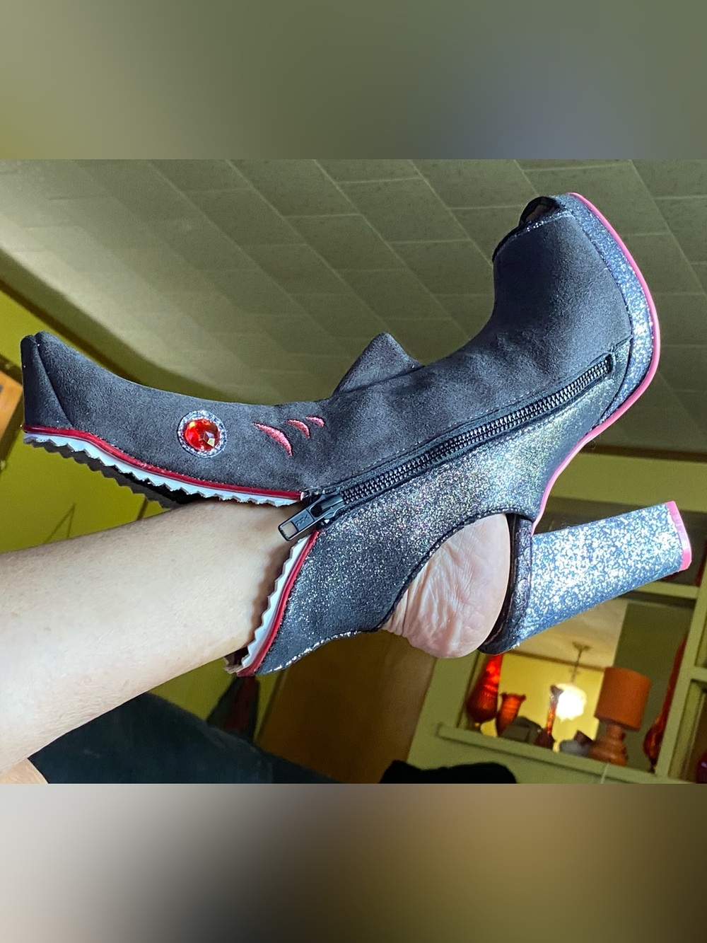 RARE Irregular Choice SHARK BITE boots,open toe,platform heels,shark face/teeth - Picture 13 of 16